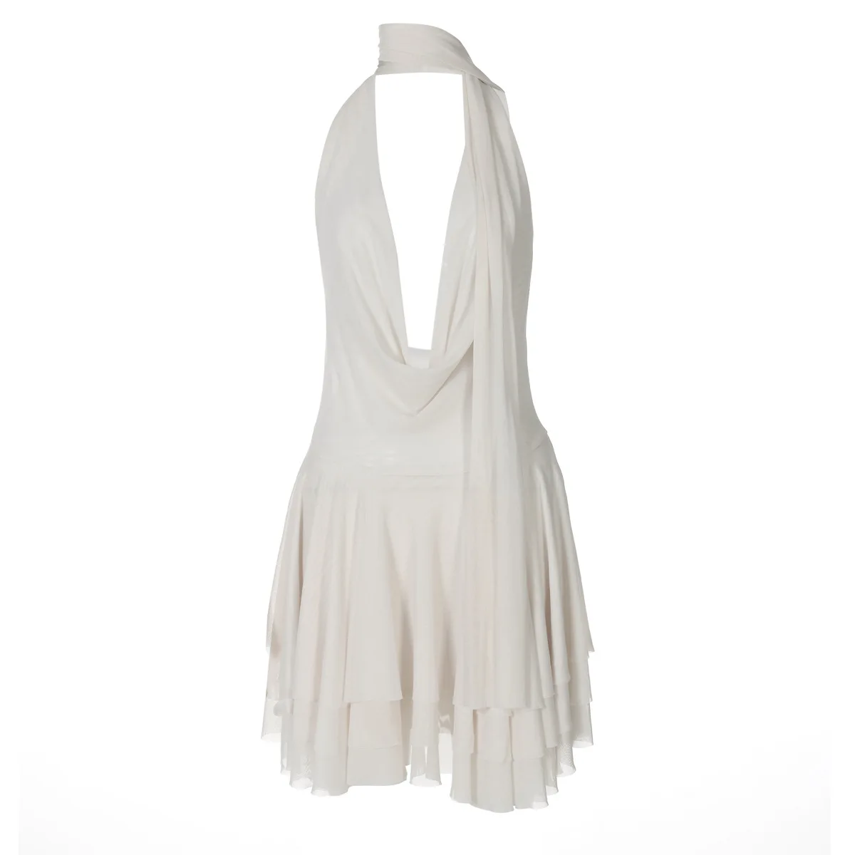 2025 novas roupas femininas sexy oco profundo v cor sólida em camadas plissado folha borda pescoço vestido sem costas