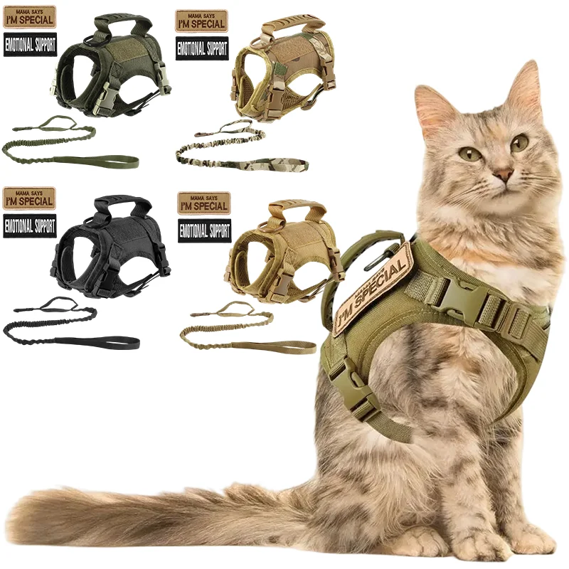 Tactical Military Dog Harness Vest for Small Puppy Cat with Nylon Leash Patches Set Camouflage Dogs Accessories