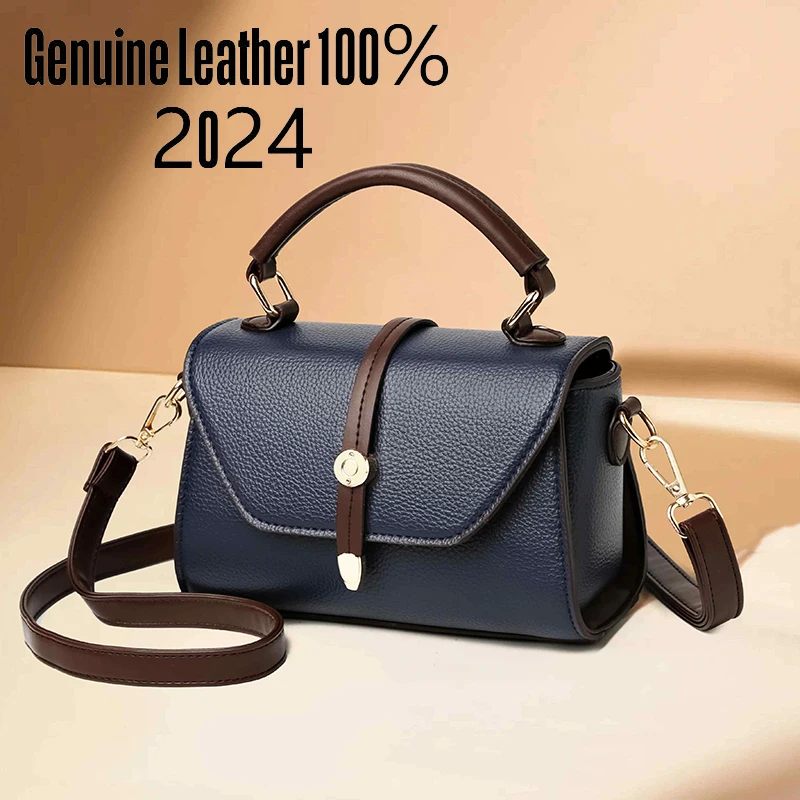 2024 Luxury Women\'s Authentic Cowhide Messenger Bag High Quality Soft Leather Girl Shoulder Bags Trendy Designer Female Handbag