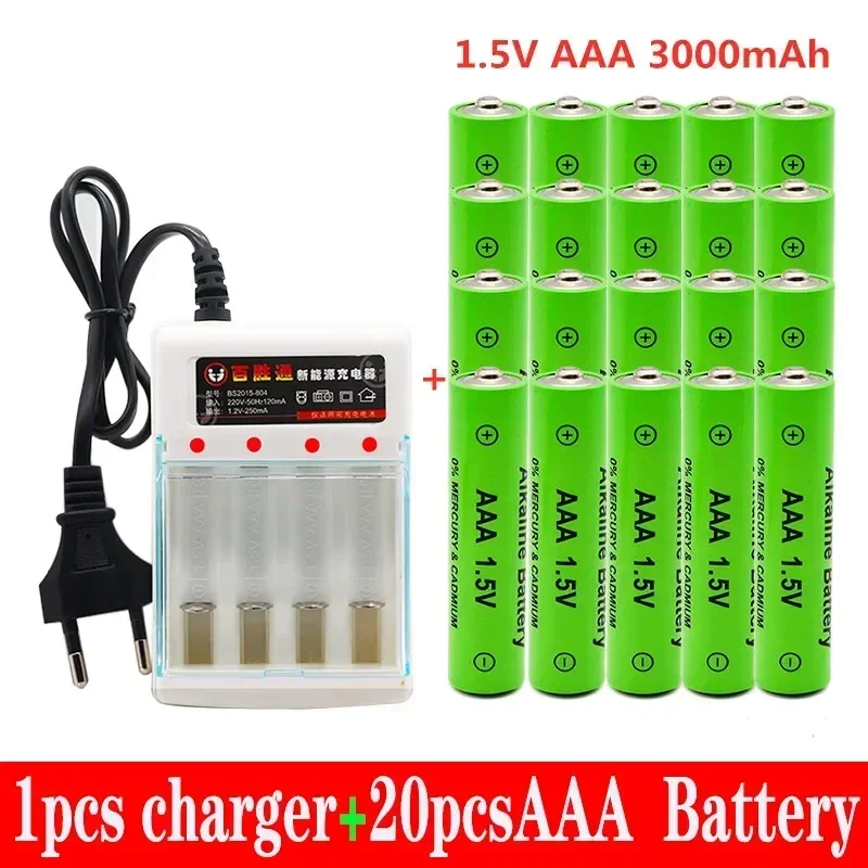 100% New AAA Battery 3000 MAh Rechargeable Battery AAA 1.5 V 3000 MAh Rechargeable New Alcalinas Drummey + Charger