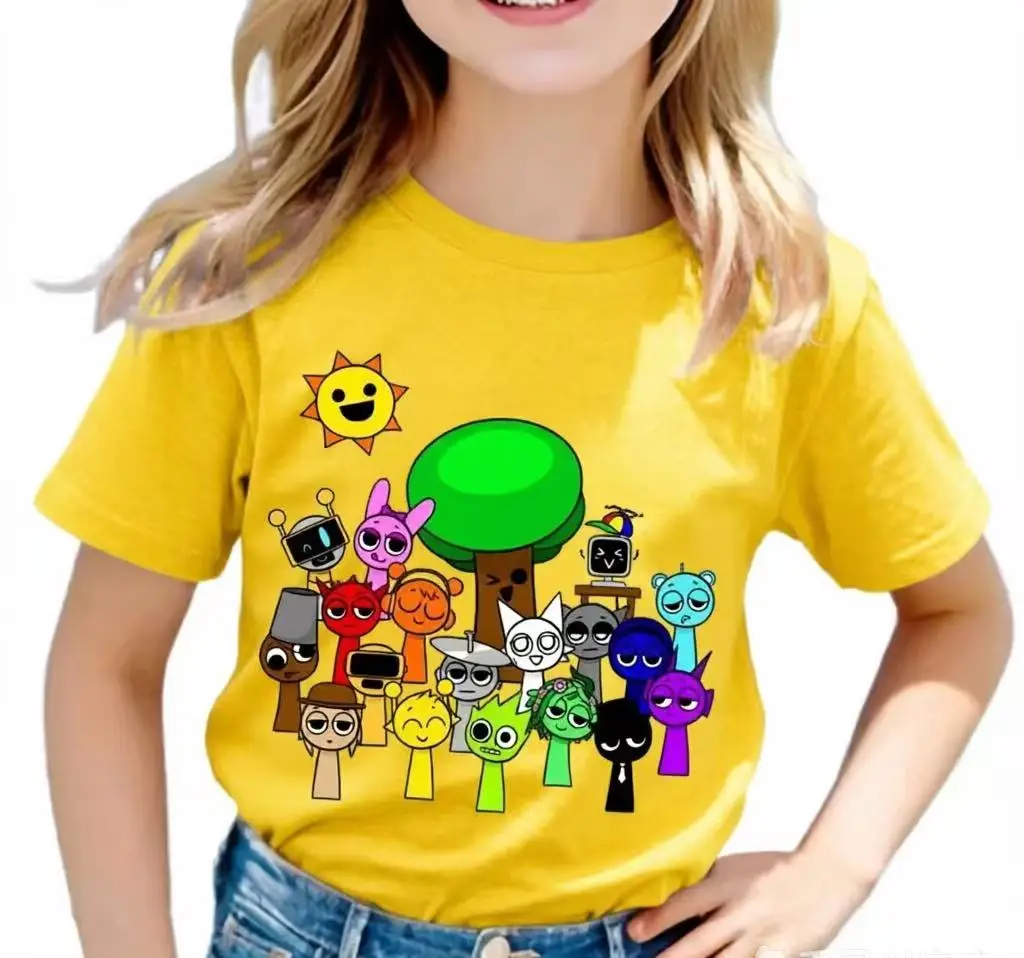 Neu eingetroffen: Sprunki Rhythm Box Kinder-T-Shirt – Grafik-T-Shirt mit vollflächigem Aufdruck, weiches, atmungsaktives Baumwoll-Kurzarmshirt für Kleinkinder – Detail 10