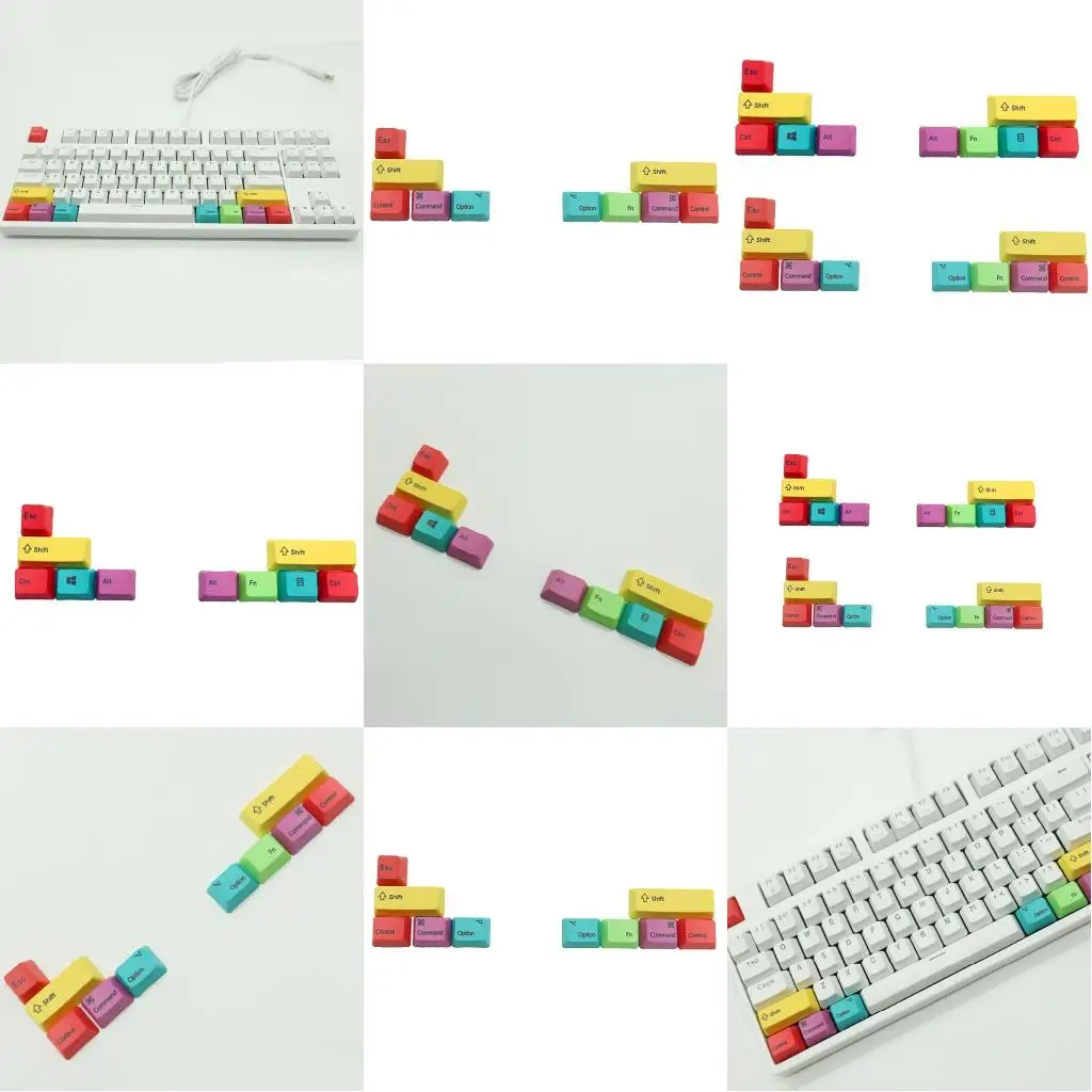 For Cherry MX Mechanical Keyboard OEM Profile PBT RGBY Modifiers 10Pcs Keys Laser Engraved Front /Side Print Keycaps