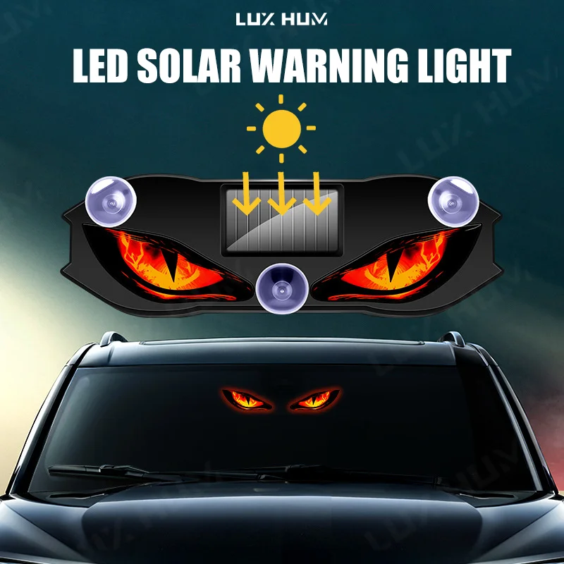 Solarbetriebene Auto-Fenster-LED-Leuchte Vibrationsaktiviert Automatisch Ein/Aus Teufelsauge Solaraufladung Typ-C Wiederaufladbare Warnleuchte