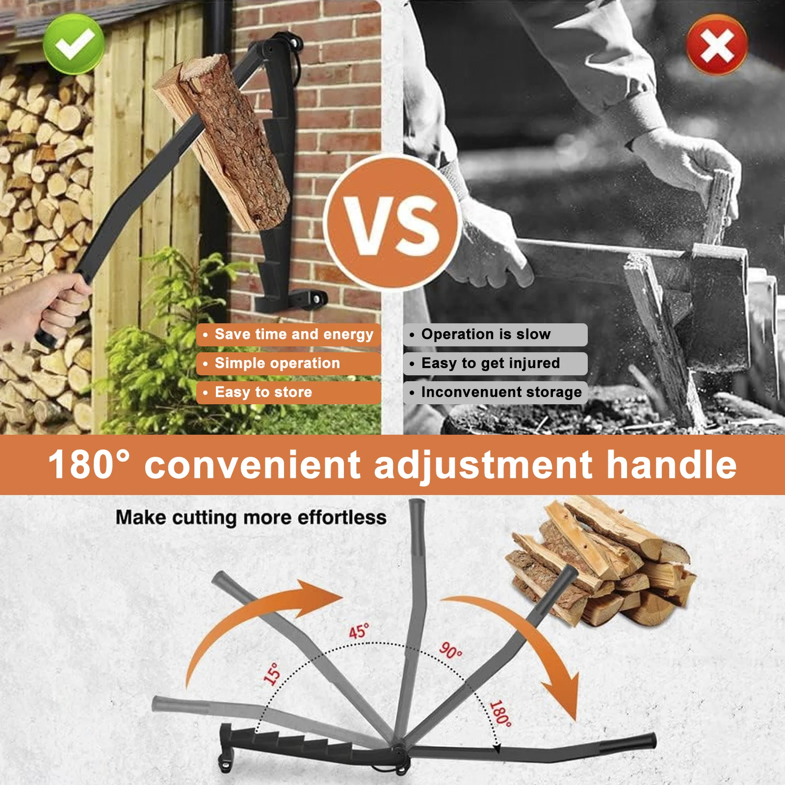 Areyourshop Wall Mount Steel Firewood Splitter Large Kindling Wood Cracker Cutting Tool for Outdoor Indoor Garden Home