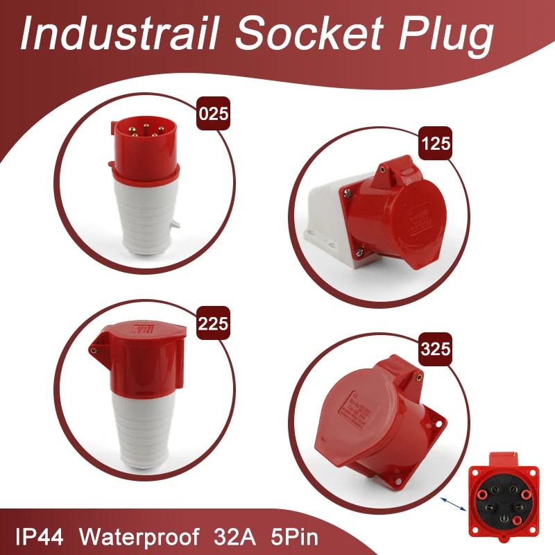 

IP44 Высокое качество 5P Водонепроницаемая промышленная вилка и розетка «папа-мама» 32A 3P + N + E Электрическое соединение Настенная распределительная коробка