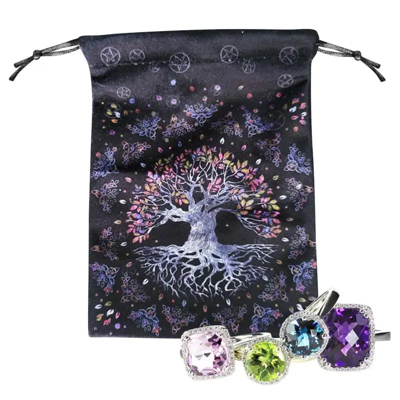 Tarot Card Pouch with Drawstrings Flannel Moon Phase Pattern Tarot Deck Storage Bag for Tarot Accessories Dice Runes Gems