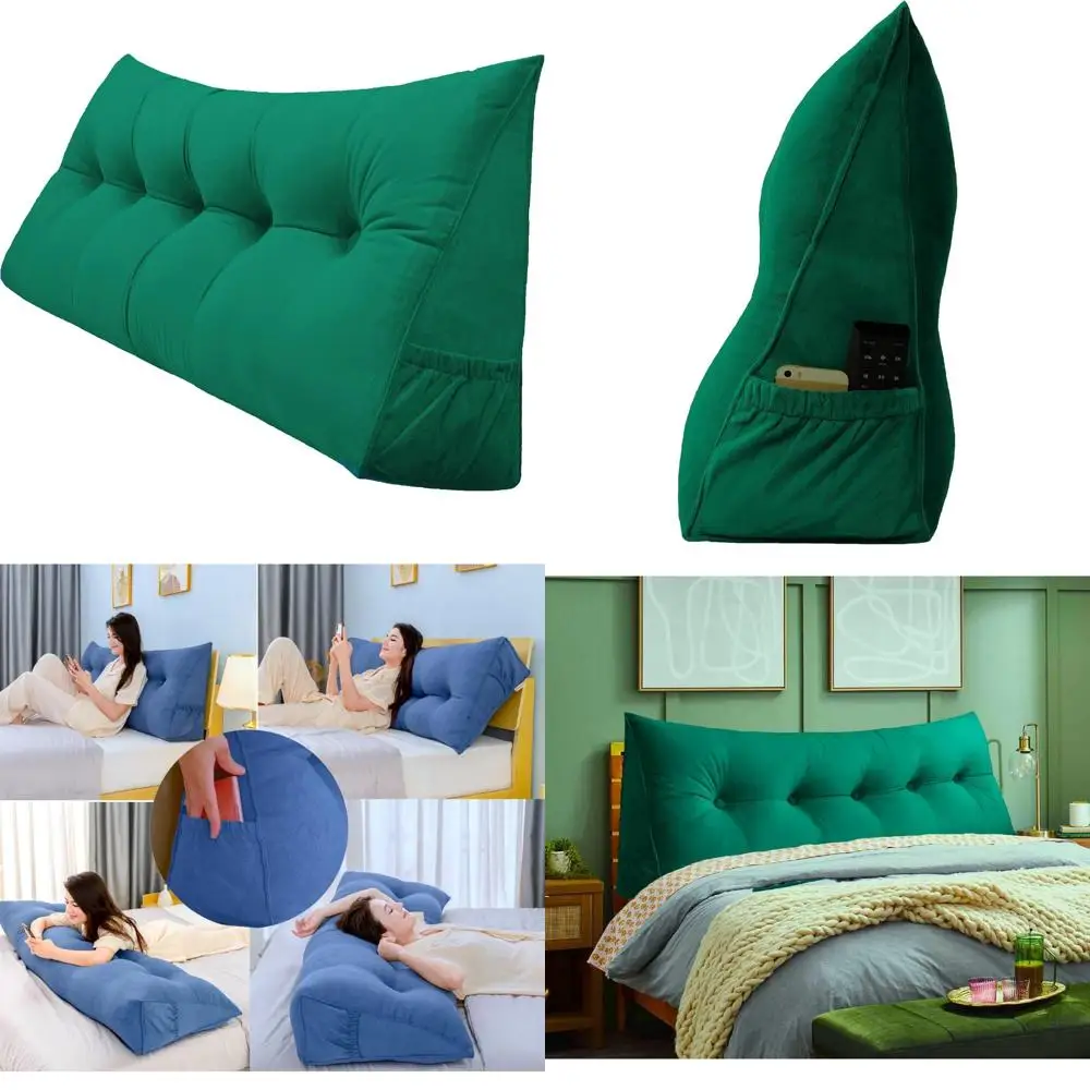 

Large Triangular Bolster Cushion - Reading Bed Rest Pillow with Removable Cover, Headboard Backrest, and Two Side Supports