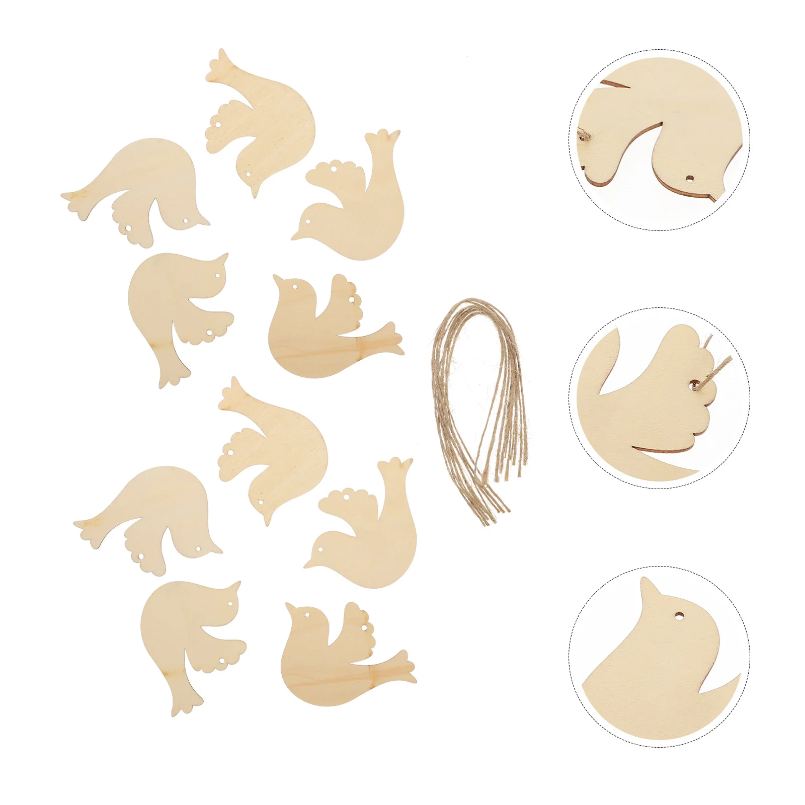 50 Pcs Wood Chips Bird Painting White Embryo DIY Unfinished Cutout Carving Wooden Craft Supply Ornament Child