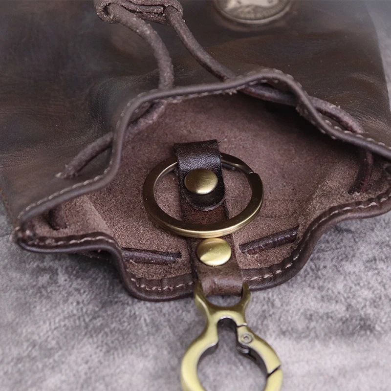 New Retro Creative Small Coin Purse Genuine Leather for Women Mini Wallet Money Bag Drawstring Design Card Holder Key Holder Bag