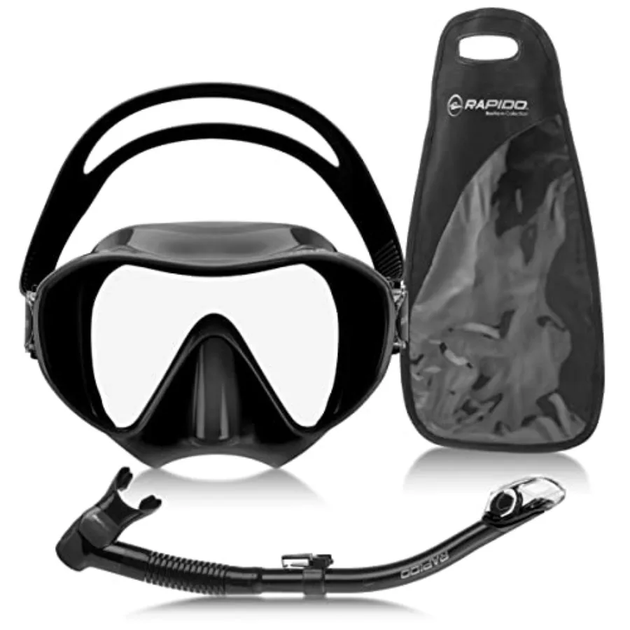 

Rapido Active Frameless Mask and Snorkel Combo for snorkeling, silicone and polycarbonate, black and blue, ultra-low volume and