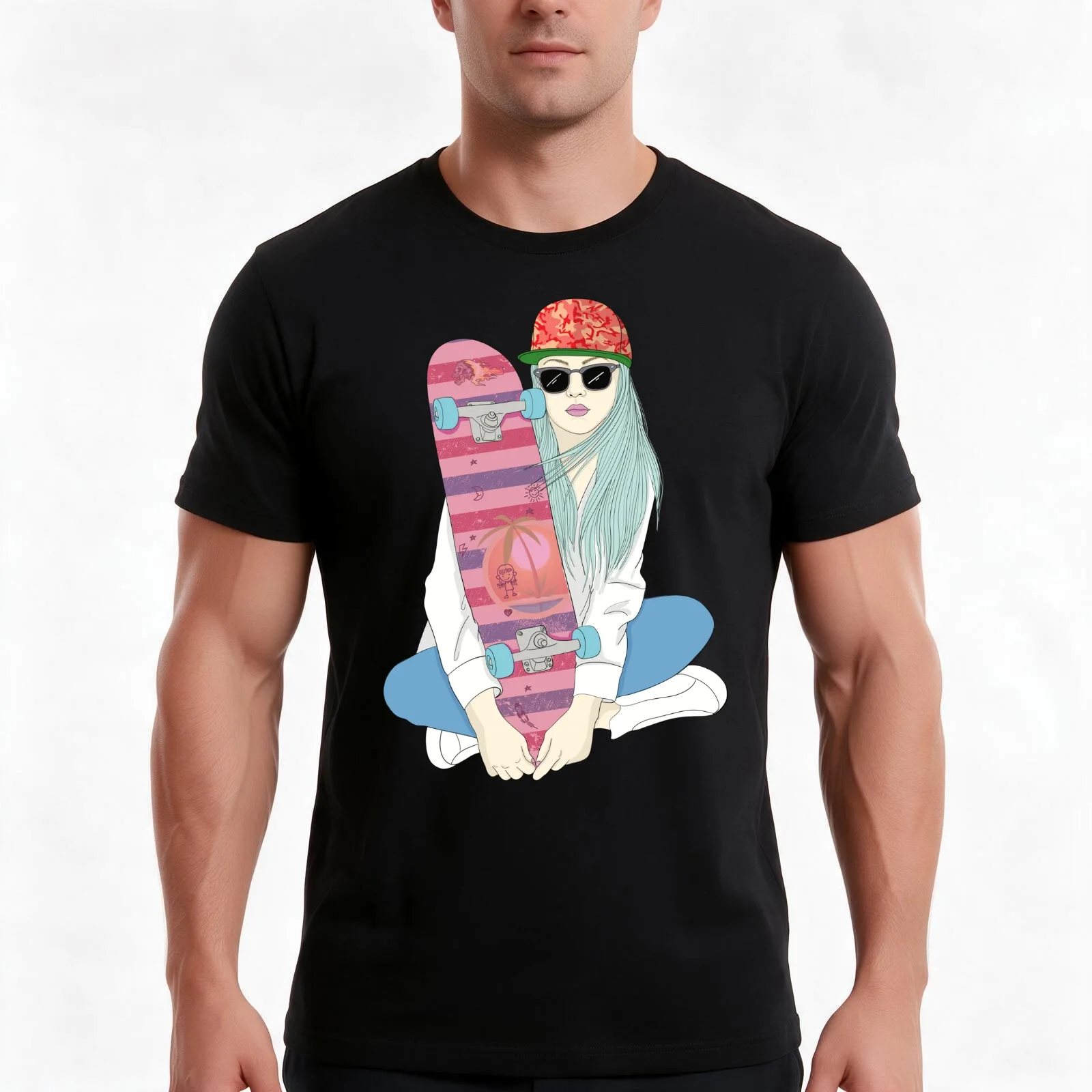 Skatergirl SK8 Skateboarding Skate Skateboard Do A Kickflip Girl T-Shirt, Summer Casual Cotton Tee, Oversized Streetwear Tops
