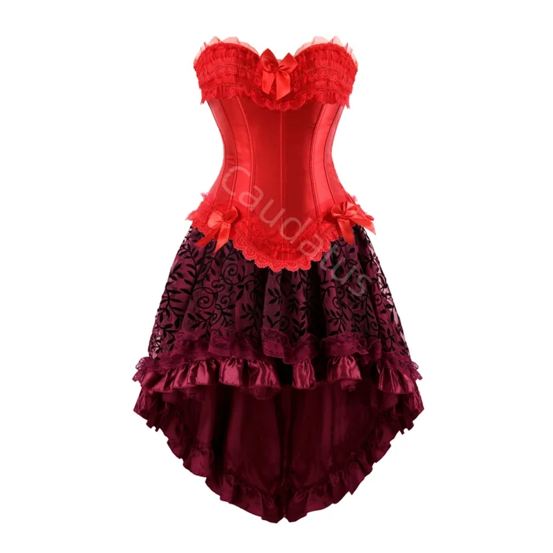 

Red Corsets and Bustiers Dress Skirt Set Plus Size Lace Lingerie Gothic Burlesque Gowns Party Plus Size Fashion Sexy