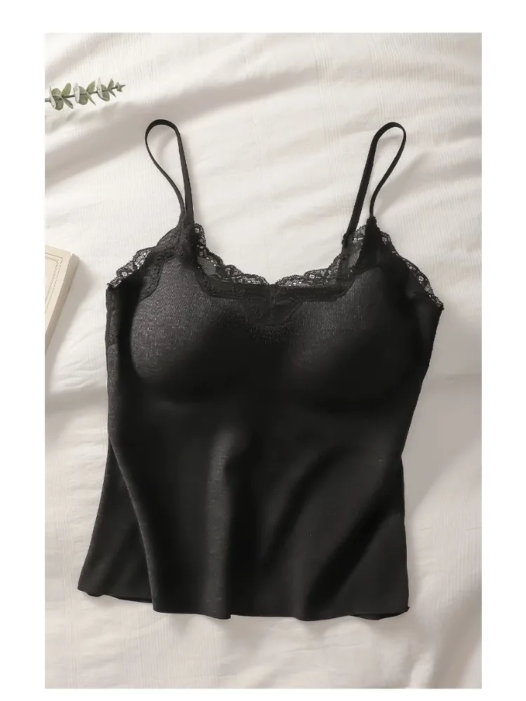

Женский термокружевной топ с воротником-халтер, мягкий матовый внутренний слой со съемными подушечками на груди, теплый топ без бюстгальтера для размеров M-L
