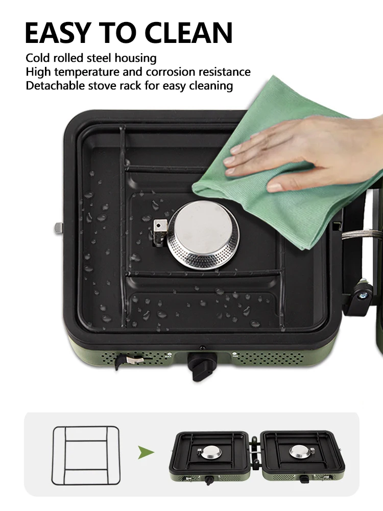 Outdoor Portable 2 Burner Camping Gas Grill Mini Foldable Gas Stoves for Picnic Easy to Clean BBQ Grill