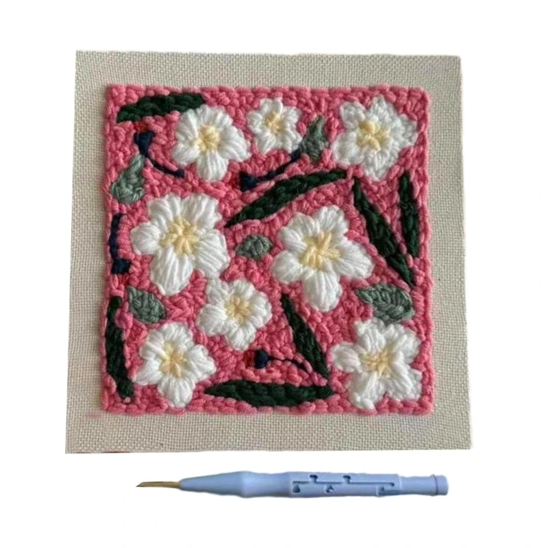 Y4QA งานเย็บปักถักร้อยชุดเย็บกระดาษขนาด 25 ซม. ดอกไม้ผ้าวาดภาพ