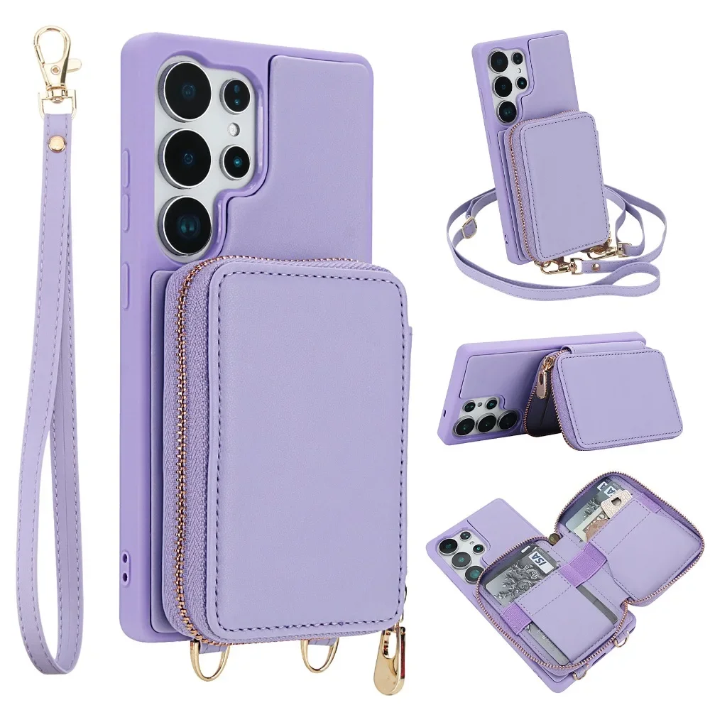 

Back Wallet Card Case Phone Cover for Samsung Galaxy S22 S23 S24 S25 A14 A15 A16 A17 A26 A34 A35 A53 A54 A55 A56 A36 Wrist Strap