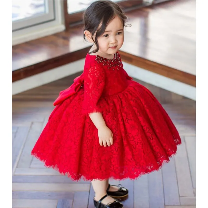 

Red Tulle Beaded Baby Girl Dress Baptism Dress For Infant 1 Year Birthday Dress for Newborn Girl Chirstening Dress for Infant