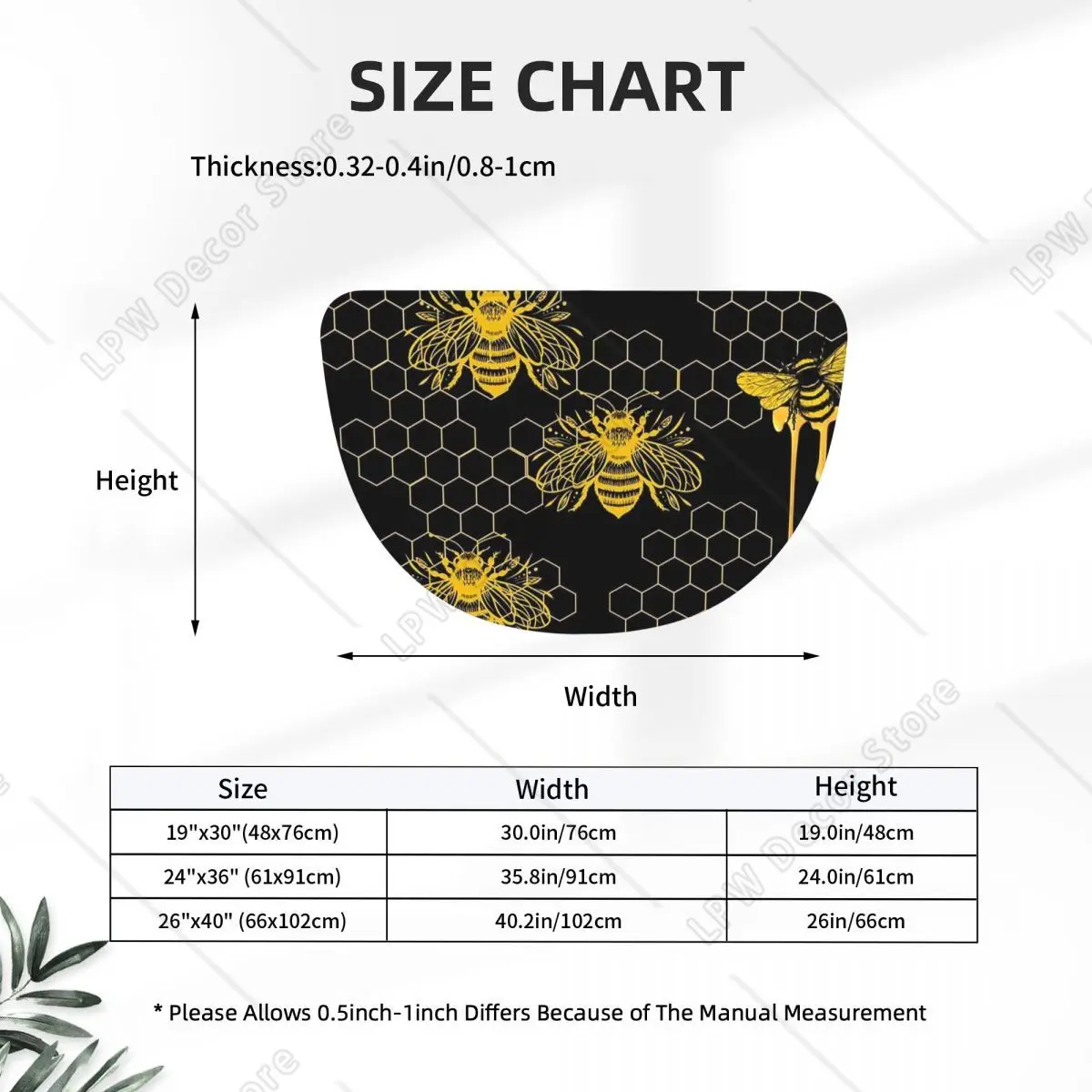 Honey Bee Pattern Soft Flannel Half Round Doormat Non Slip Bathroom Mat Absorbent Floor Carpet for Garage