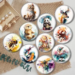 Watercolor dog tiger sea lion cat 10pcs 12mm/18mm/20mm/25mm Round photo glass cabochon demo flat back Making findings