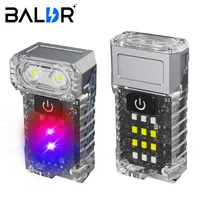 BALDR 90 ° Rotate Flashlight MINI LED Flashlight USB Rechargeable Portable Metal Clip Super Bright Lantern COB Emergency Light