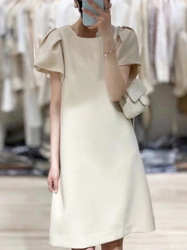 

plus Size 300 Pounds Women's Dress Elegant Ladylike Bubble Sleeve A-Line Midi Skirt Short Sleeve Straight Tube Summer Dress
