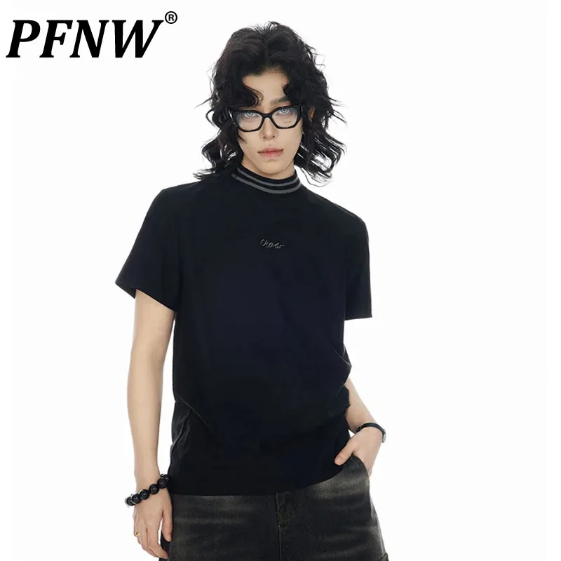 

PFNW Simple Men's Tees Loose Letter Embroidery T-shirts Round Collar Short Sleeve Casual Tops New Summer Chic 2024 28W3539