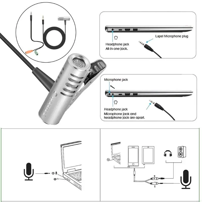 103f Yanmai R933 Microphone condenseur omnidirectionnel Lavalier pour caméra du téléphone PC
