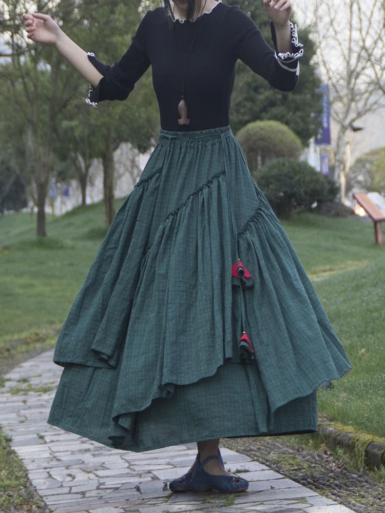 

Хлопково-льняная женская средневековая юбка с принтом, Дубай, Турция, ретро, Ид, юбка на шнуровке, мусульманская длинная юбка макси, весна-лето 2025