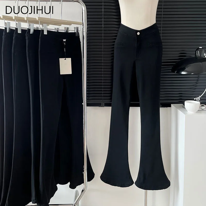 

DUOJIHUI Black Chicly High Waist Slim Basic Flare Female Pants Spring Classic Full Length Fashion Solid Color Simple Women Pants