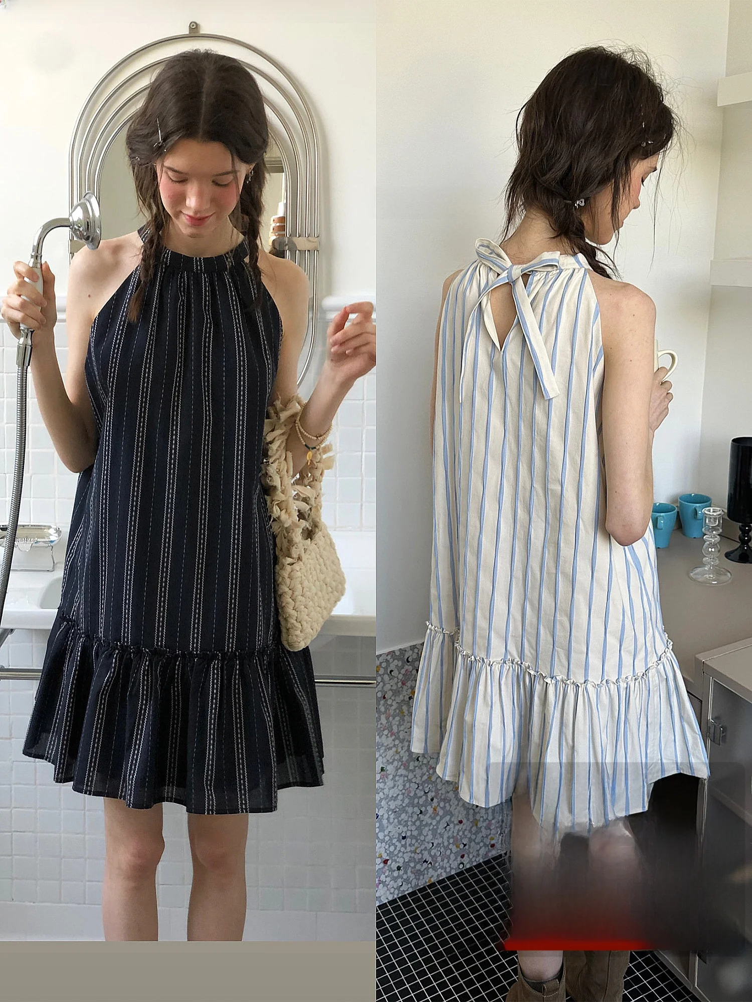 

Retro Netie Knot Svel Dr Women's Midi Skirt Gored Hem Cotton Blend Spring Summer Casual Dr