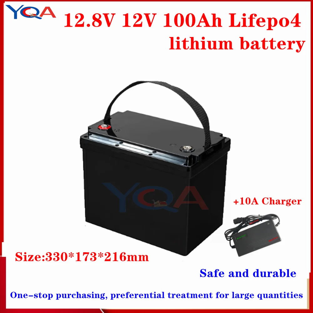 waterproof 12.8V 12V 100AH Lifepo4 lithium battery BMS 4S for inverter Emergency Power Supply Solar panel boat RV +10A Charger