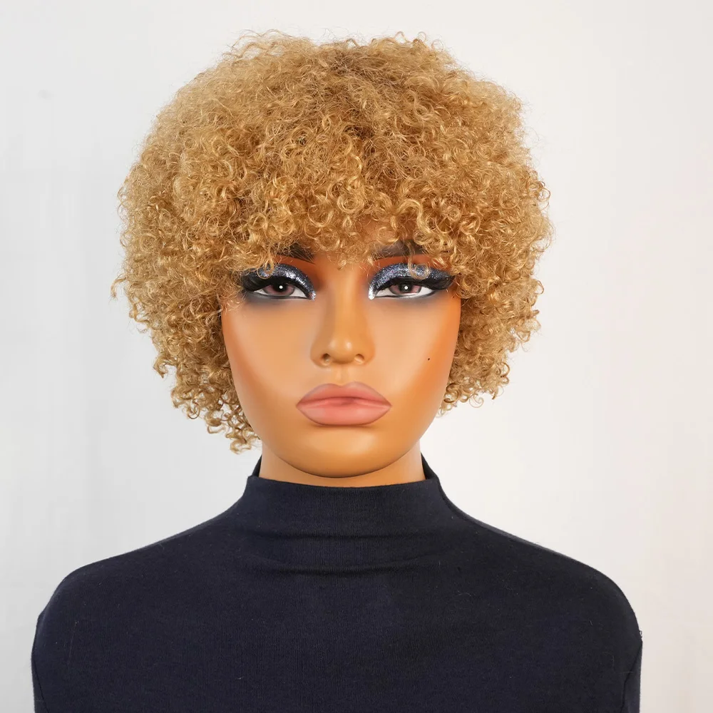 숏 픽시 아프로 킨키 컬리 가발 픽시 컷 가발 브라질 레미 인모 머신 메이드 가발 제리 컬리 헤어 여성용
