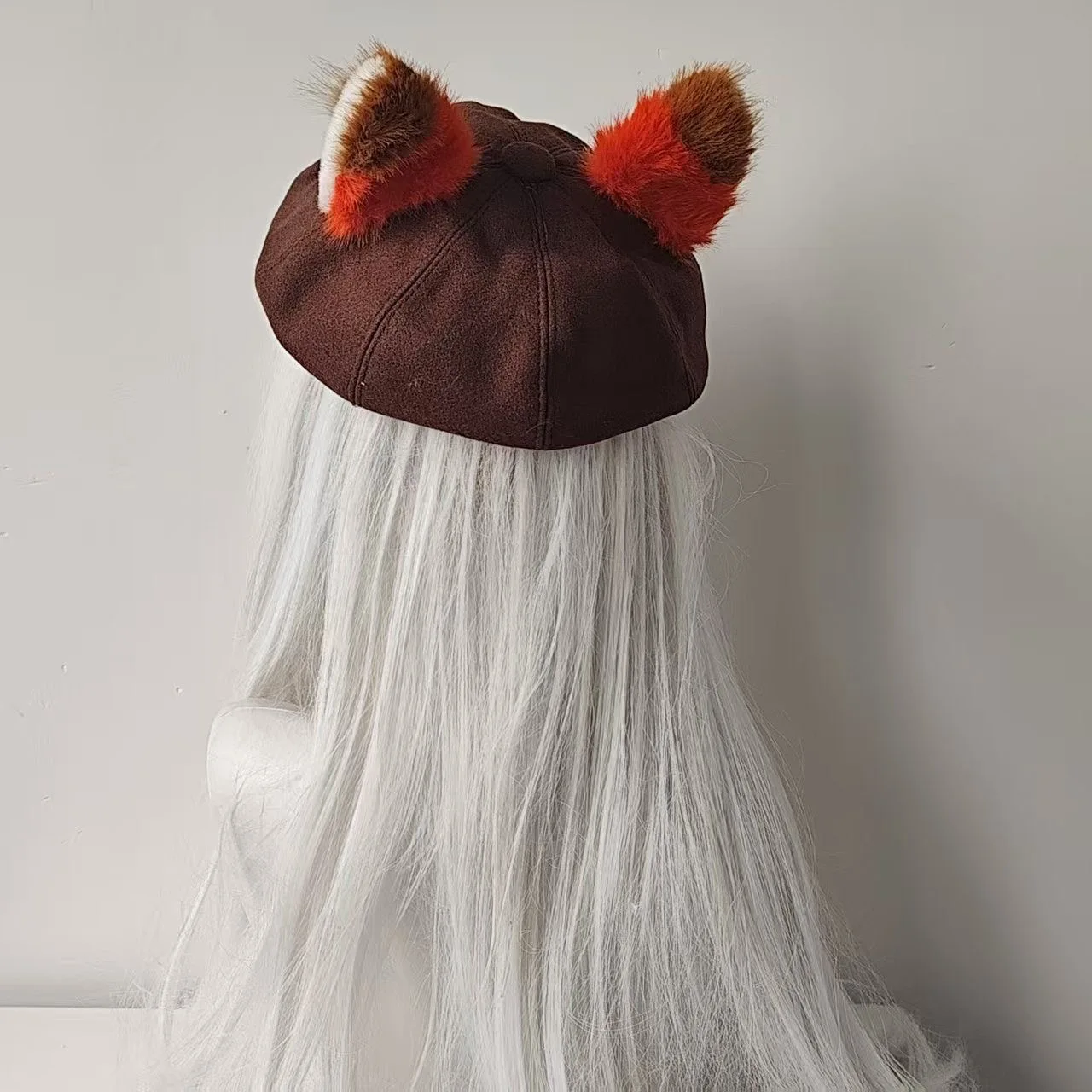 Women Winter Plush Fox Ear Beret Handmade Adult Size Hat Vintage Painter Octagonal Cap Gift High Quality