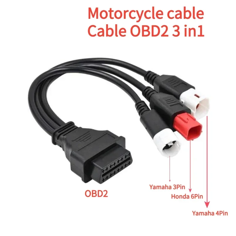 NEW 3 in1 Adapter for Yamaha Motorcycle 3pin/4pin for Honda 6pin OBD Diagnostic Canbus Connector Cable OBD2 3 in1 Plug Cable