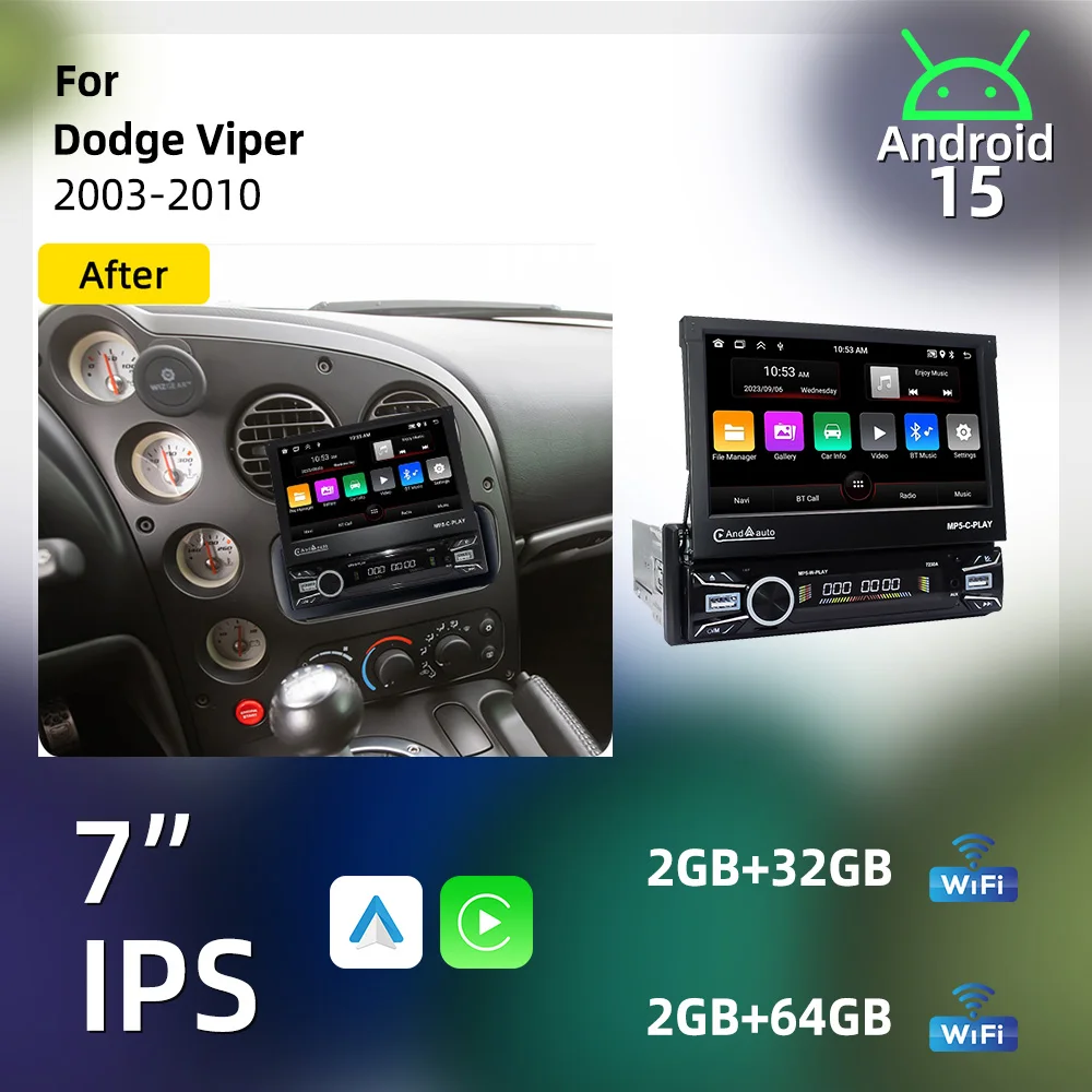 Car Radio for Dodge Viper 2003-2010 Multimedia Android 1Din Screen 7