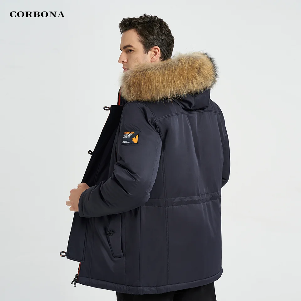 CORBONA-Parka de invierno tipo N3B para hombre, abrigo largo de gran tamaño con capucha de piel Real, chaquetas militares del Ejército, ropa de marca acolchada de lana, 2024