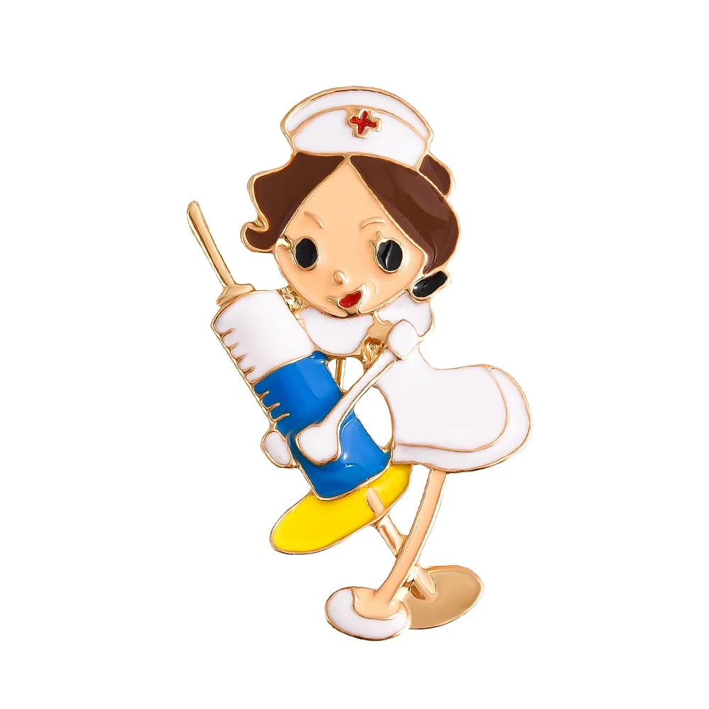 Creative Design Nurse Doctor Cartoon Enamel Pin Brooch Cute Needle Tube Badge Jewelry Lapel White Coat Backpack Decoration