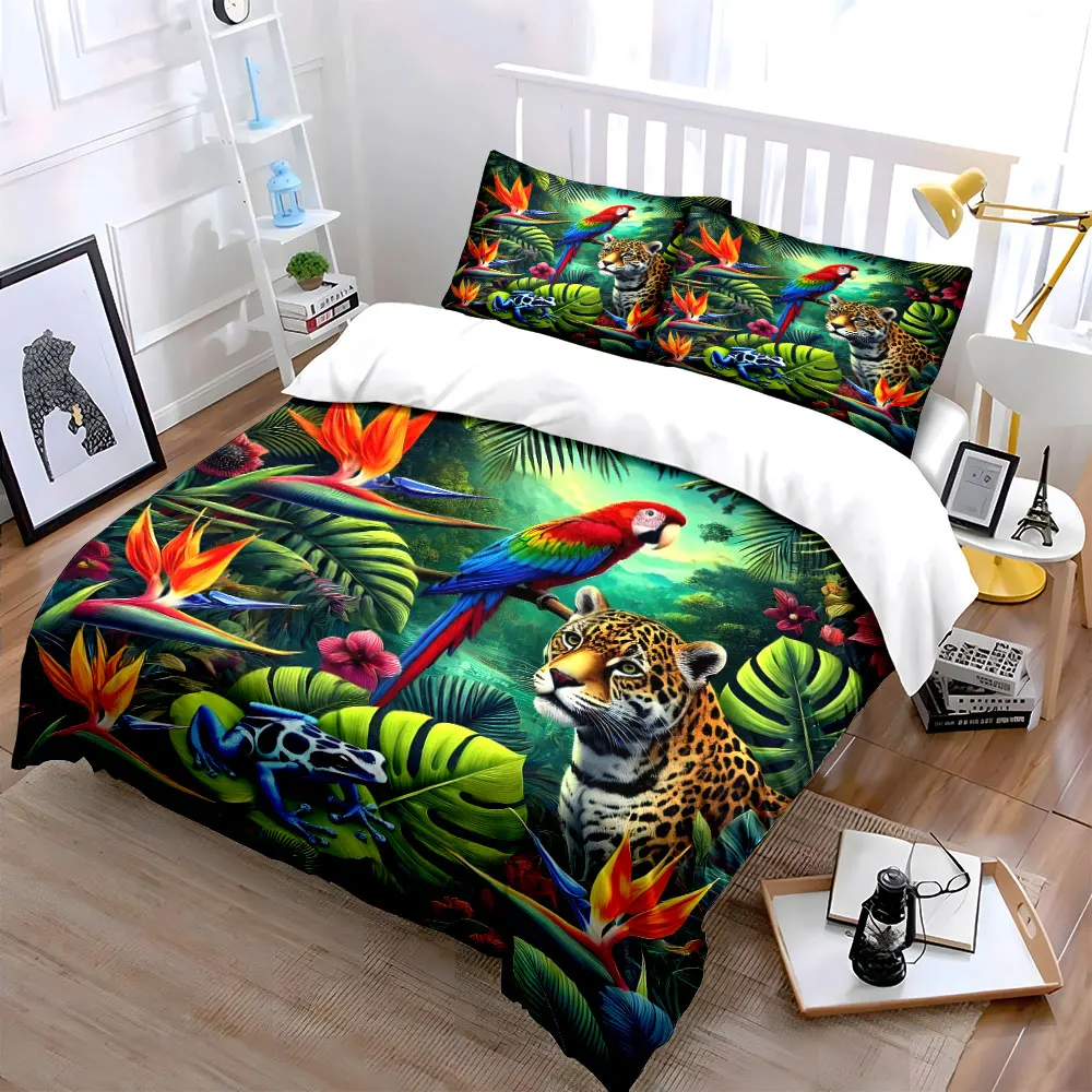 Tropical rainforest flora and fauna Duvet Cover Set with 3D Printing Design Soft Polyester Bedding Set All-Season Comfort