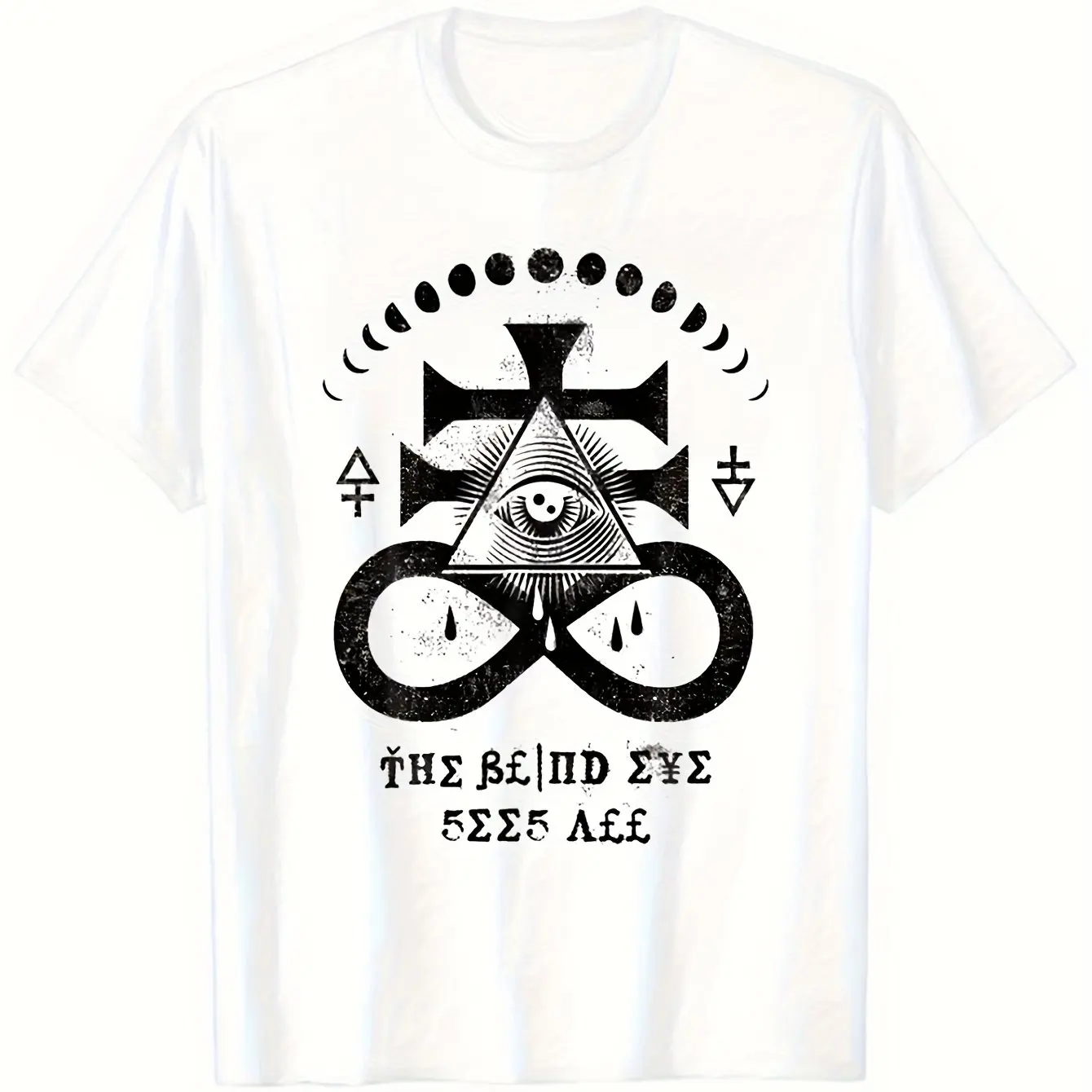 Men Vintage Satanic Pagan Leviathan Cross All-Seeing Eye Print T-Shirt Black Polyester Crew Neck Short Sleeve Tee Men Clothing