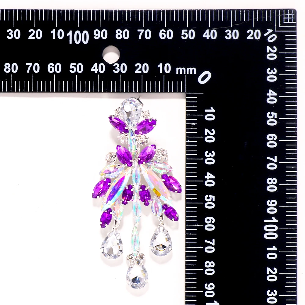 Purple Colorful Crystal Dangle Earrings for Women 2023 Trending Statement Accessories Tassel Rhinestone Earrings Stud Jewelry