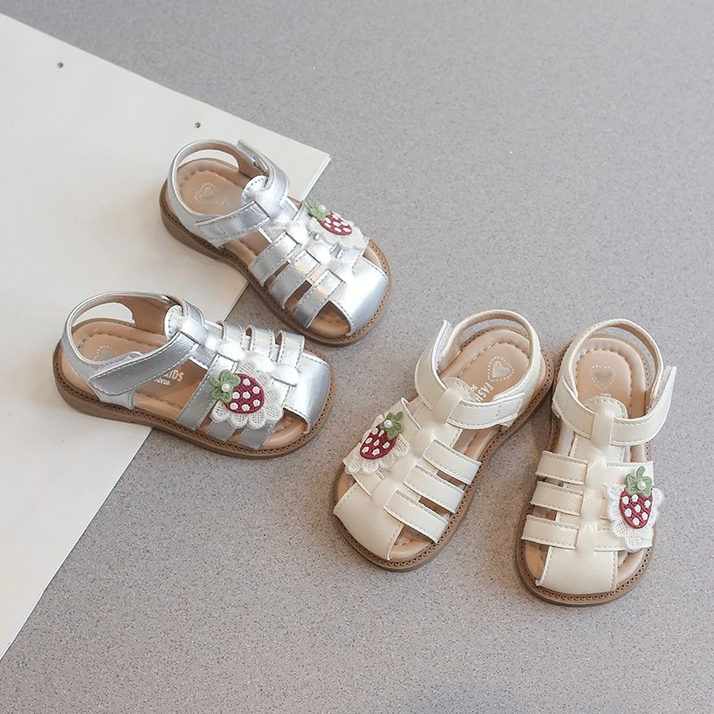 Mumoresip Toddler Girls Embroidered Sandals Summer Woven Children Princess Lolita Dress Shoes Cut-outs Kids School Flat Sandals