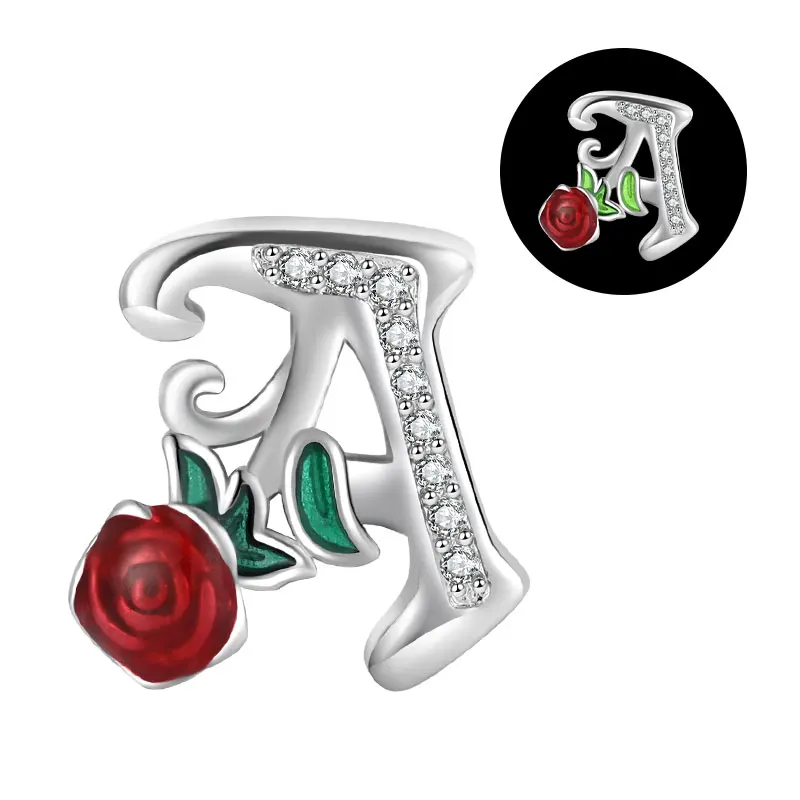 2024 nuevo 925 Plata 26 letras A-Z Rosa roja cuentas finas compatibles con dijes originales pulsera de plata 925 joyería DIY de moda para mujeres