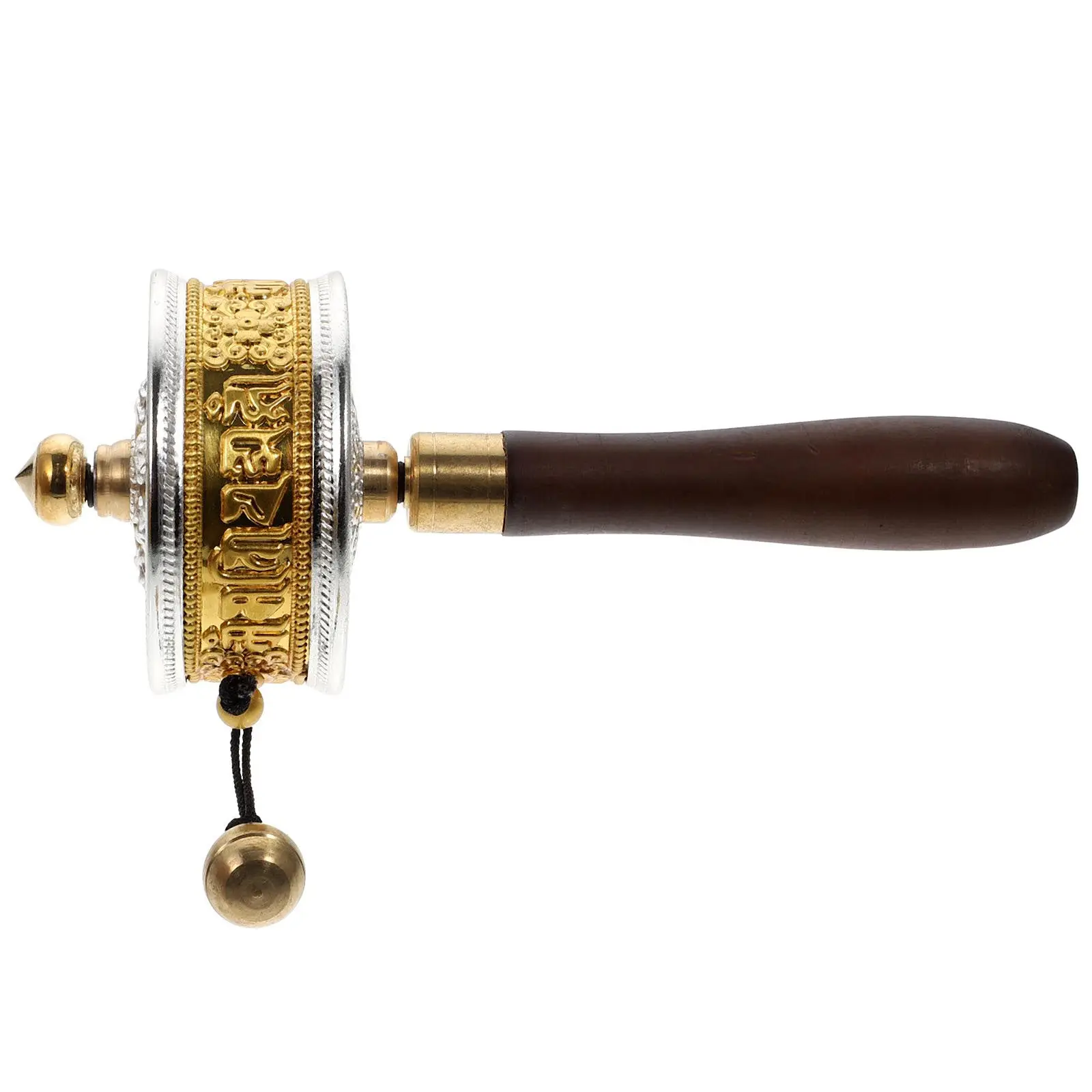 1Pcs Elegant Delicate Prayer Wheel Pure Copper Body Wooden Handle Noise-Less Portable Buddhist Artifact for Home Decor Blessing