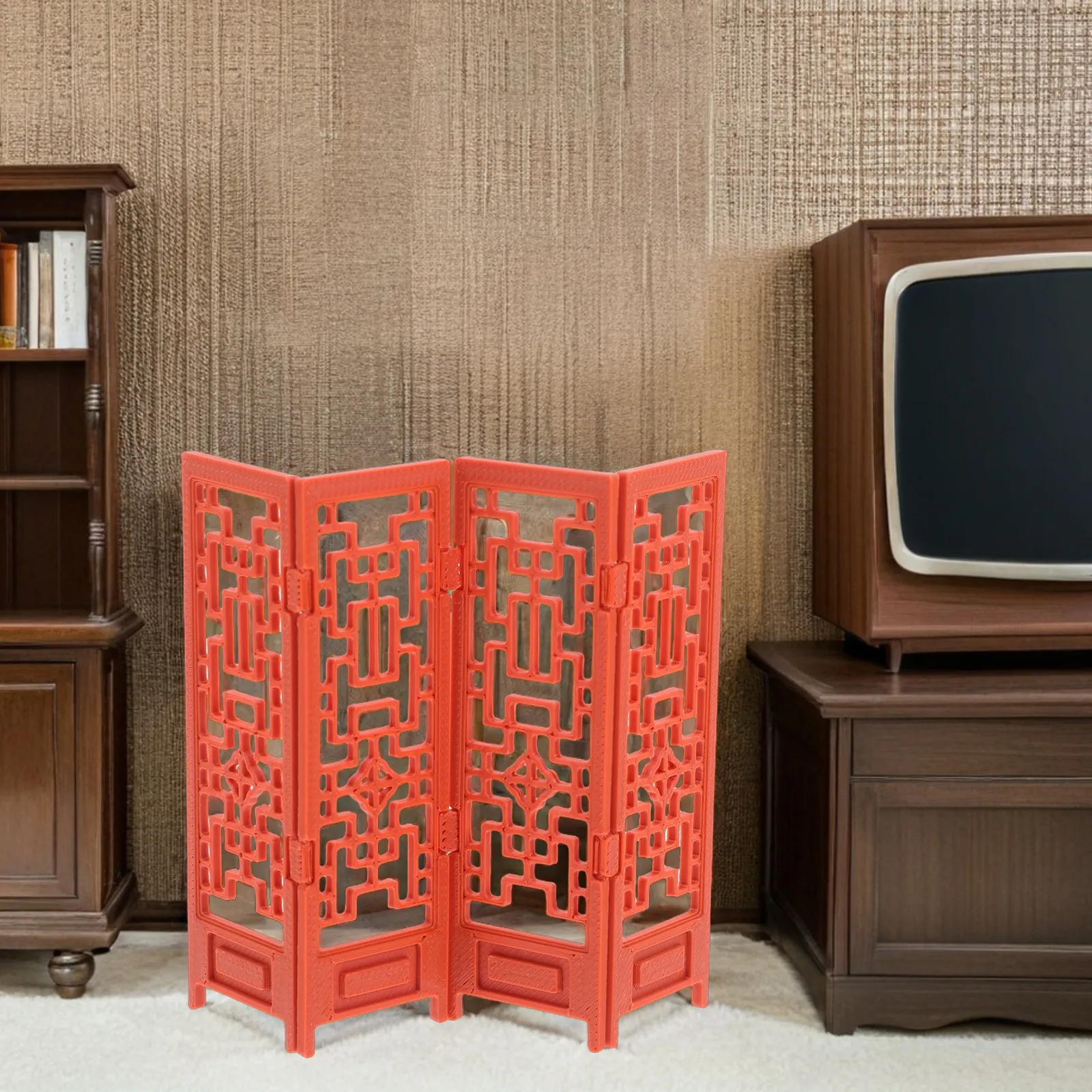 

Miniature Chinese Folding Screen High Realism Mini Dollhouse Furniture Vintage Style Room Divider Decoration Mini House Wooden