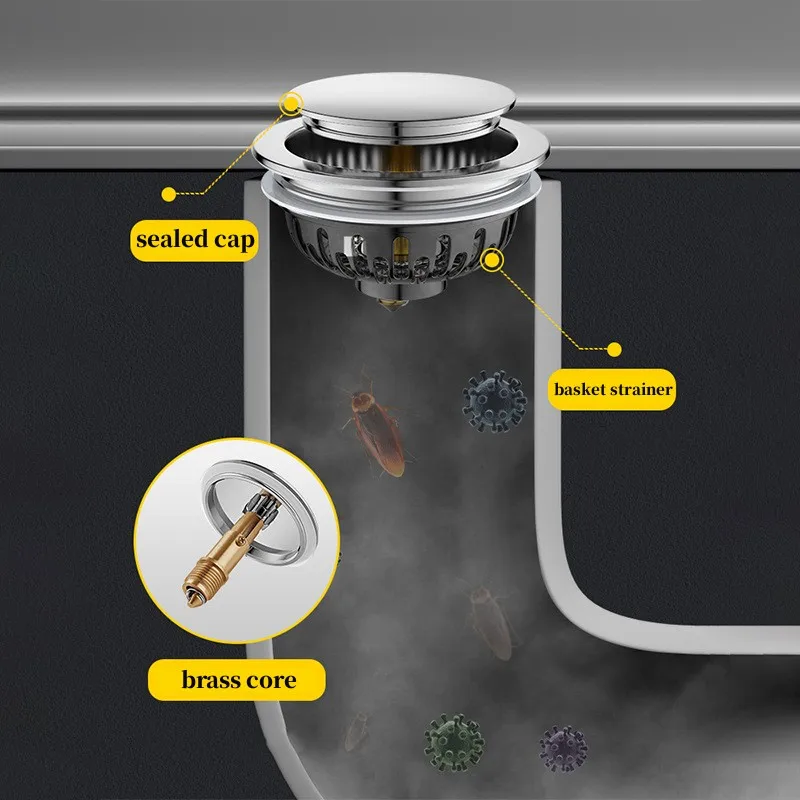 

Basin Push Down Pop-up Drain Filter Bath Shower Sink Filter Plug Washbasin Sink Strainer Hair Catcher Kitchen Bathtub Stopper