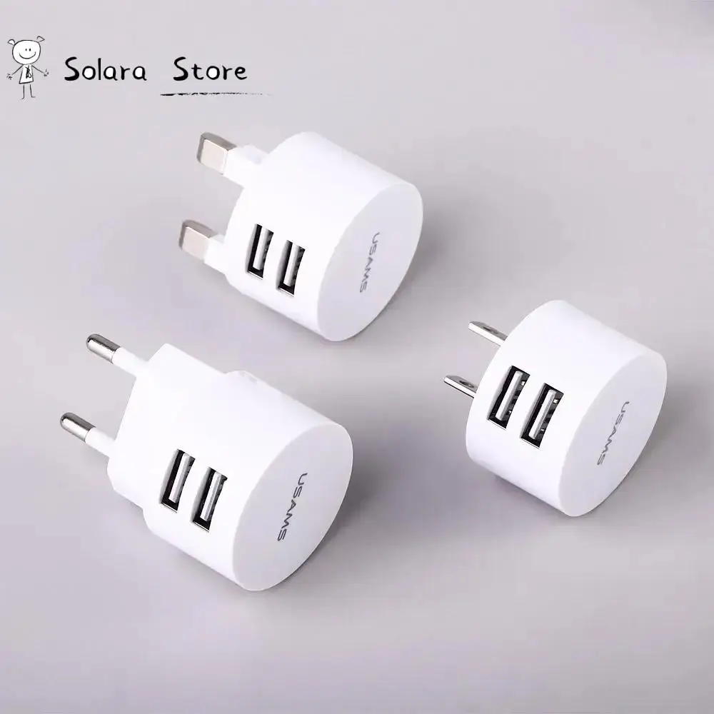 Adapter Dual USB Travel Charger Head Mini Adapter Mobile Phone Charger Dual Usb Round Charger Wall Charger Min EU UK US Plug