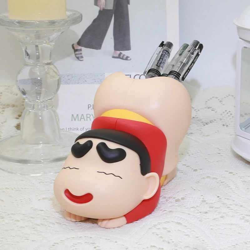Crayon Shin-chan Pen Holder Container Animation Figure Toy Cosmetic Brush Pot Study Office Desktop Storage Plastic Ornaments