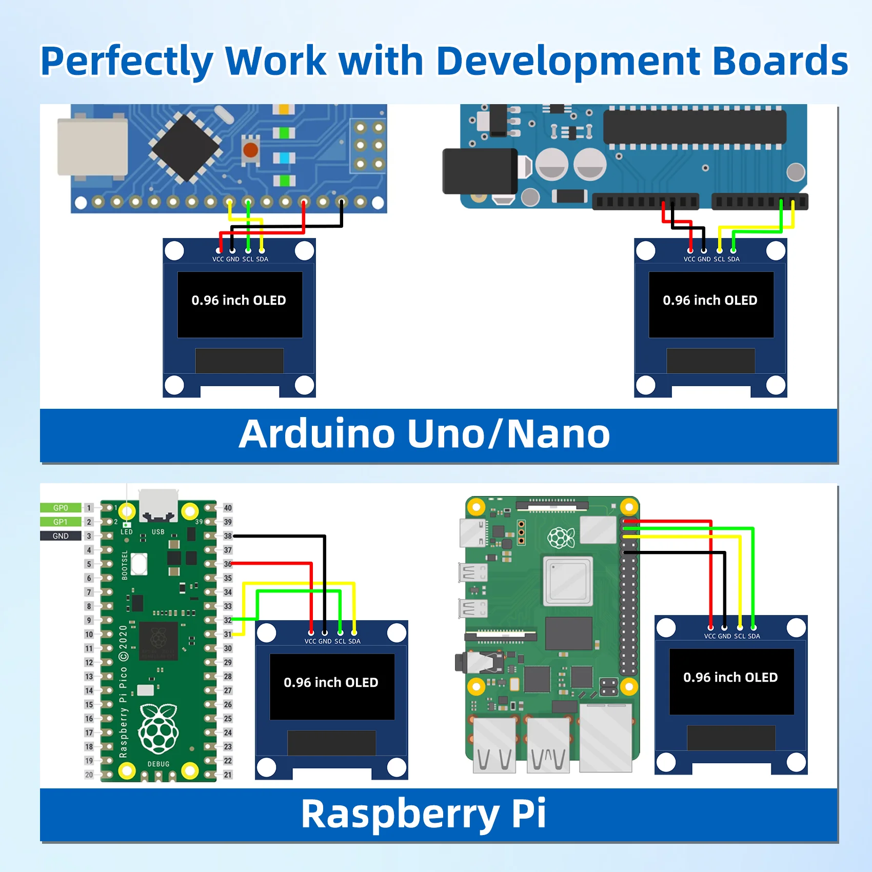 0.96 1.3 Inch I2C OLED Display Module with 4 Pins 128X64 SSD1306 SH1106 OLED Screen For Arduino ESP32 Raspberry Pi