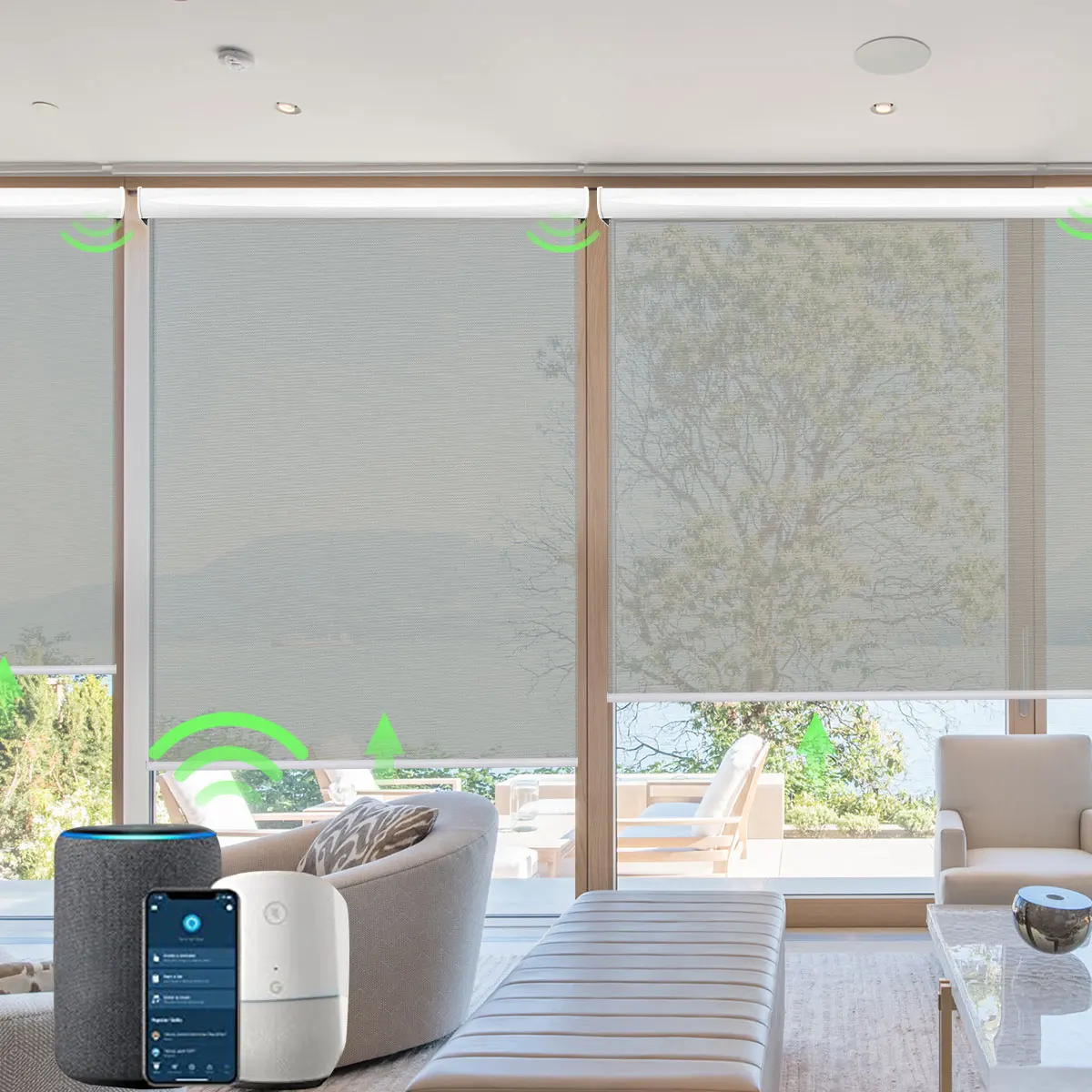 Motorized Roller Shades for Window with Remote Control Rechargeable Smart Shades Custom,100% Blackout ,Work with Alexa