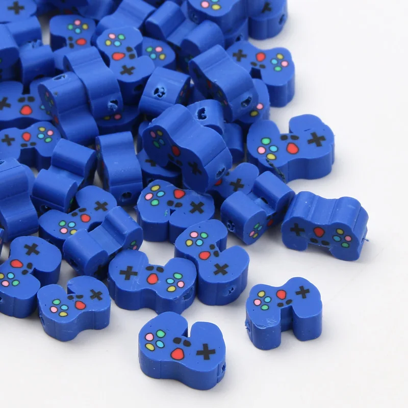 Clay Beads 20pcs 10x7mm Game Remote Control Pattern Blue Polymer Clay Beads For Jewelry Making DIY Bracelet Necklace Accessories